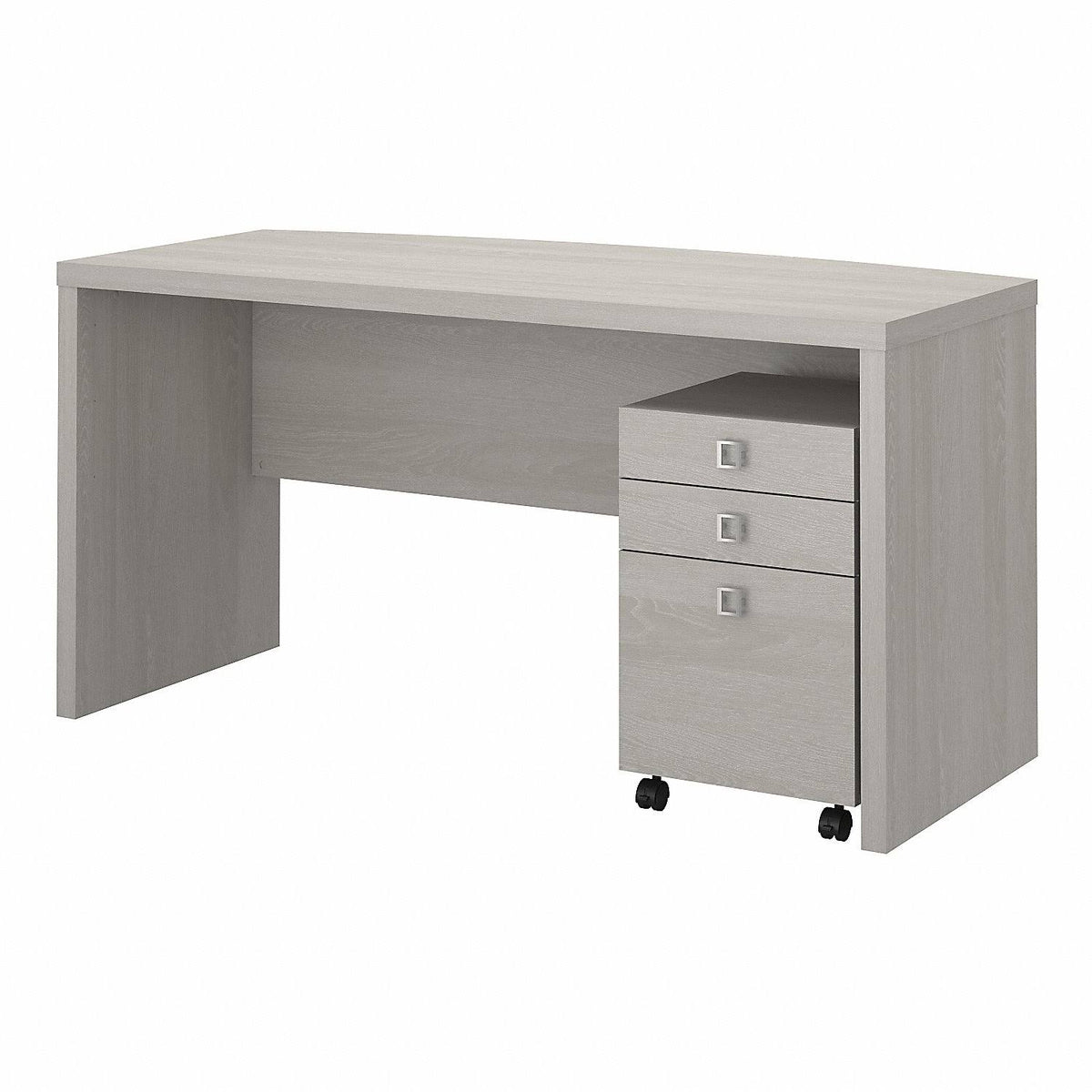 Gray Sand Bow Front Desk with Mobile File Cabinet B1087