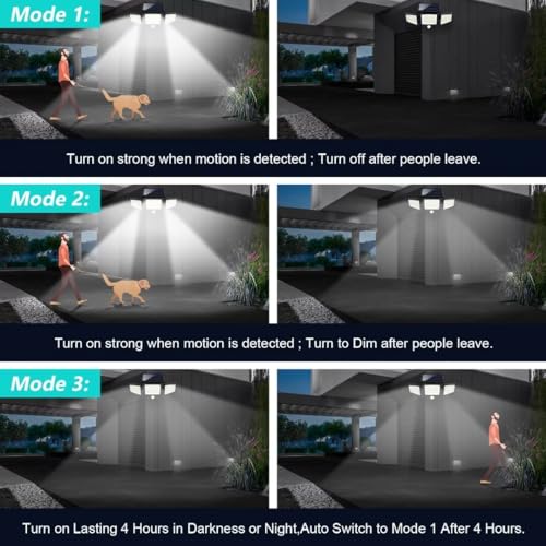 2500LM 210 LED Solar Motion Sensor Flood Lights IP65 Waterproof 3 Heads 2 Packs D63571