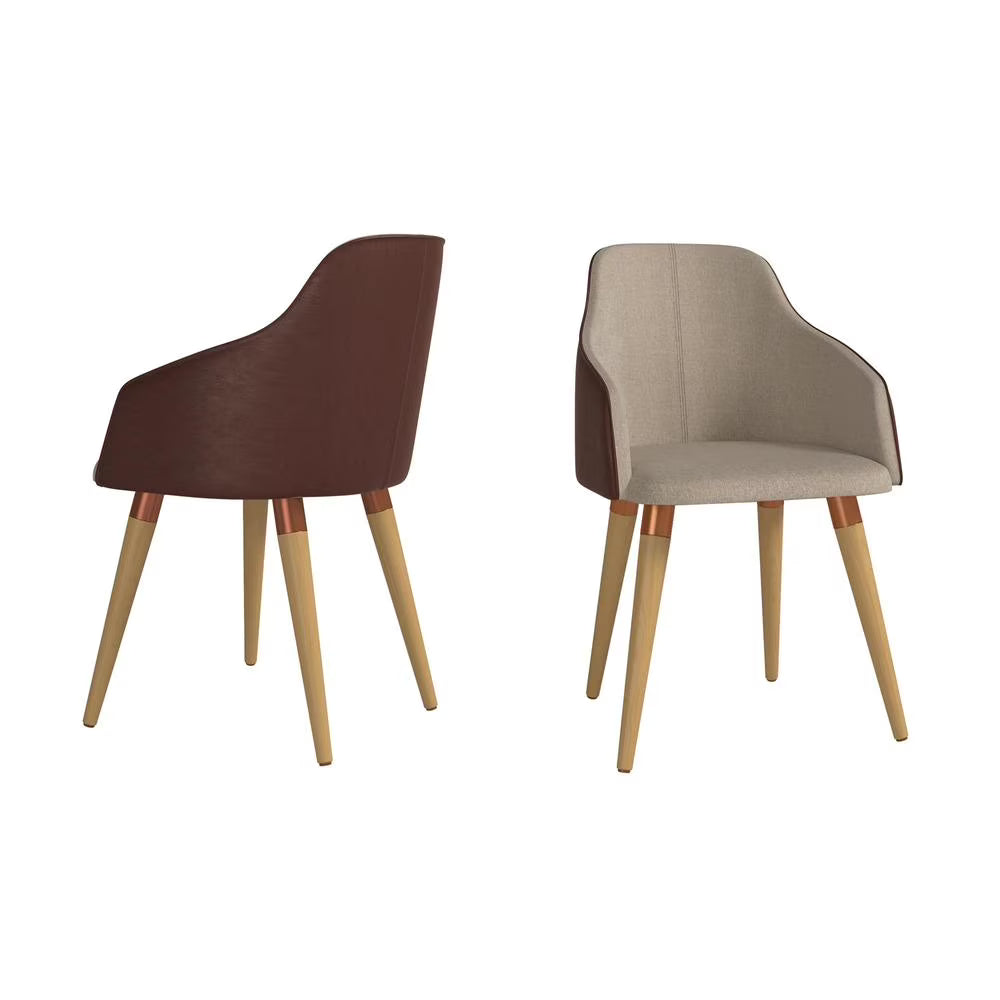 Brown Fabric Leather Accent Chair Set of 2 O568