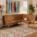 Tan Faux Leather Upholstered Wood Dining Corner Sofa Bench F760782