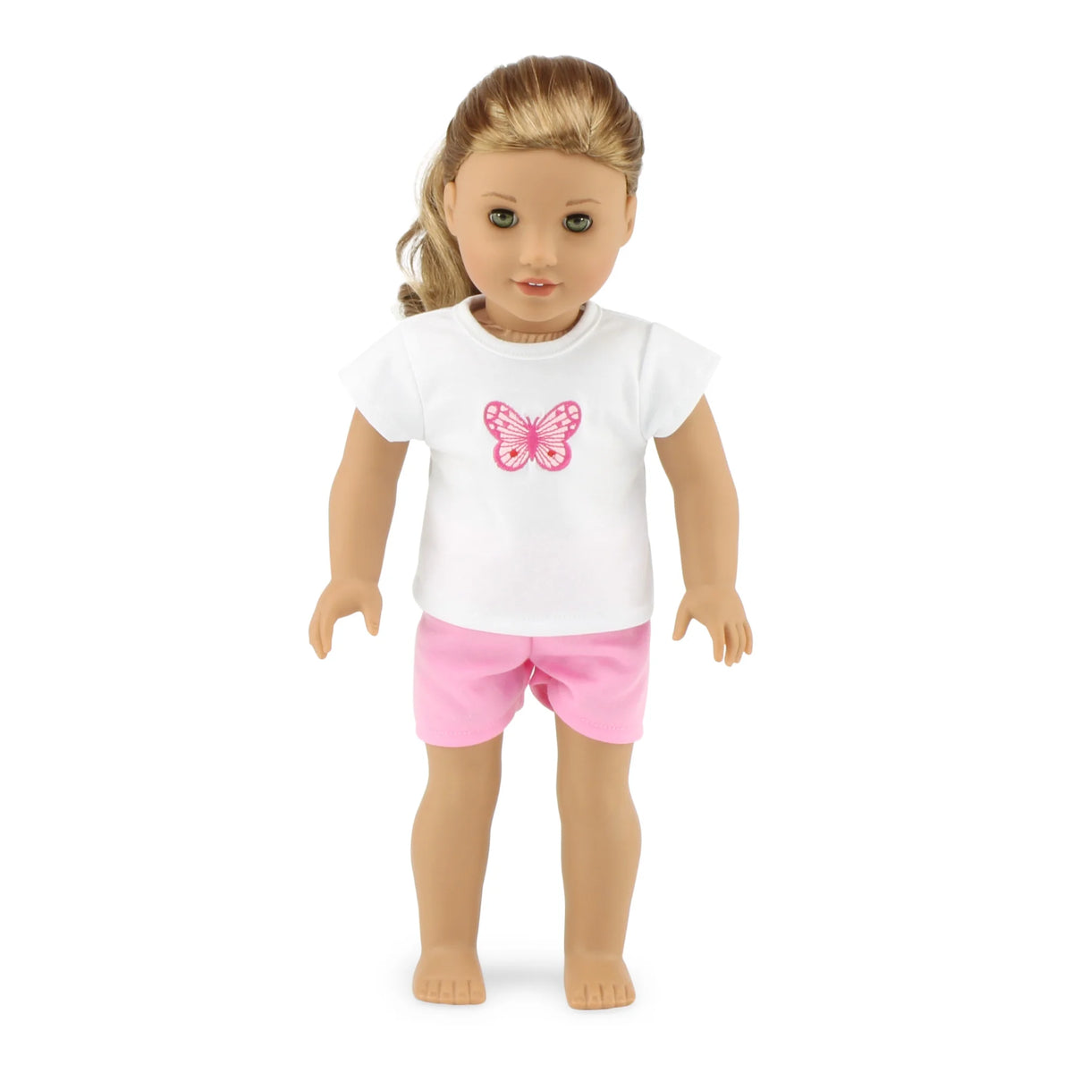 18 Inch Doll Bed with Matching Doll PJs Pajamas and 3 Piece Reversible Doll Bedding Set K923728