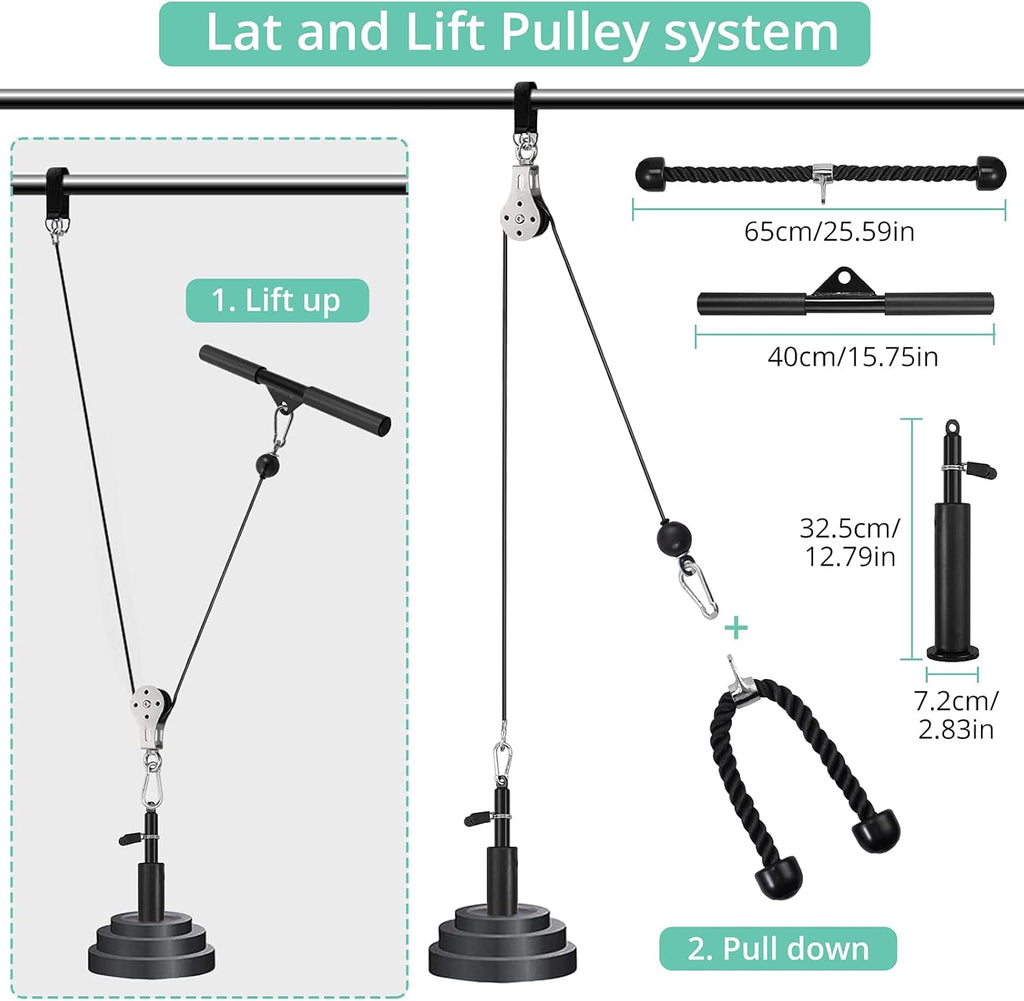 Fitness Pulley System with Tricep Rope, LAT Pull Down Bar P62535
