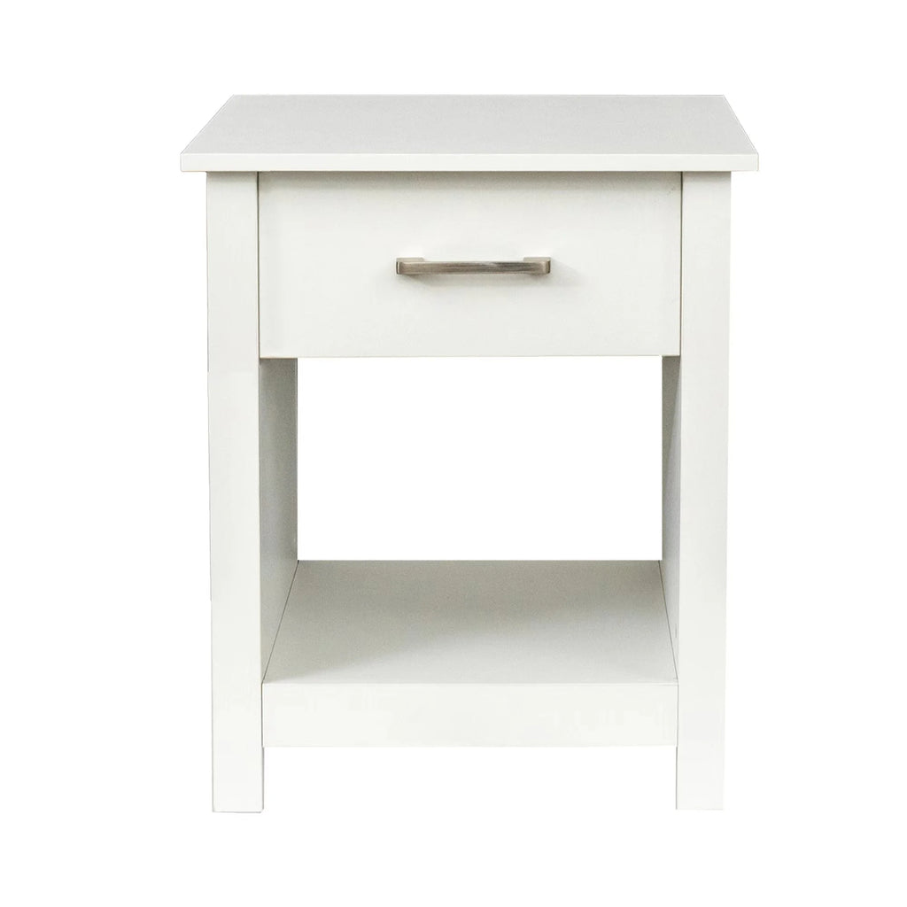 White Wooden Nightstand with Drawer V6750