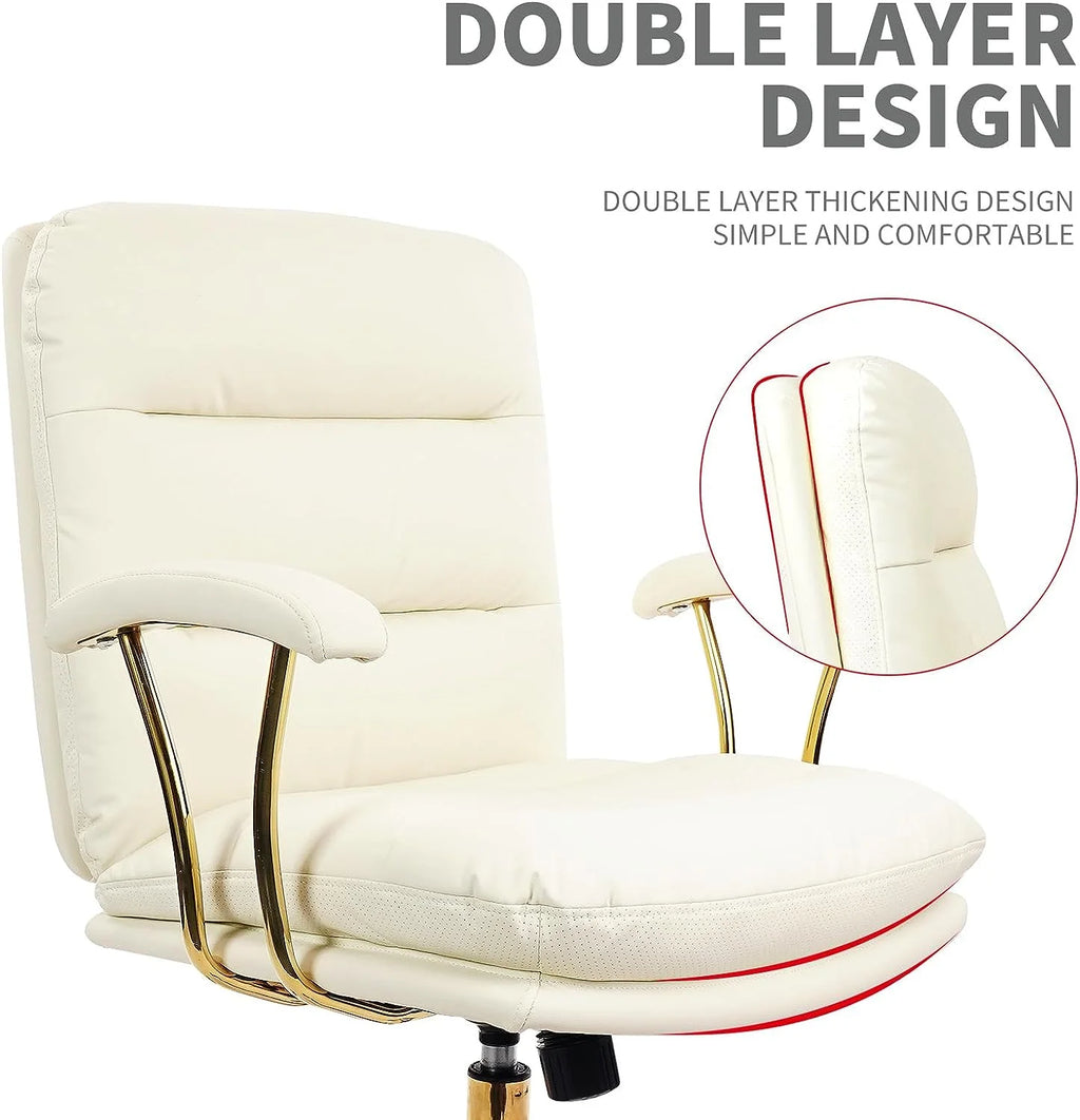 White Ergonomic Faux Leather Office Chair with Wheels and Arms R1206