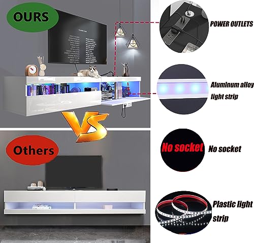 71" Floating TV Stand with Led Lights and Power Outlet V475