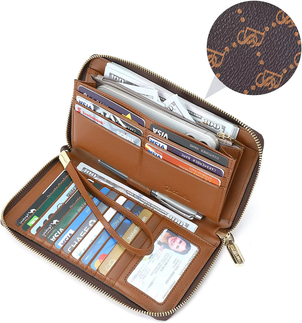 Leather Zip Around Credit Card Holder Wristlet Clutch W36656