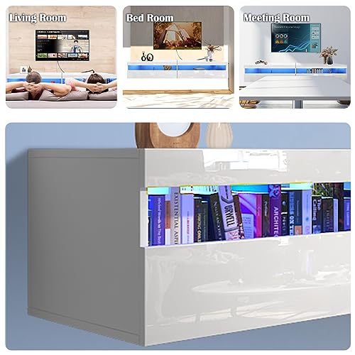 71" Floating TV Stand with Led Lights and Power Outlet V475