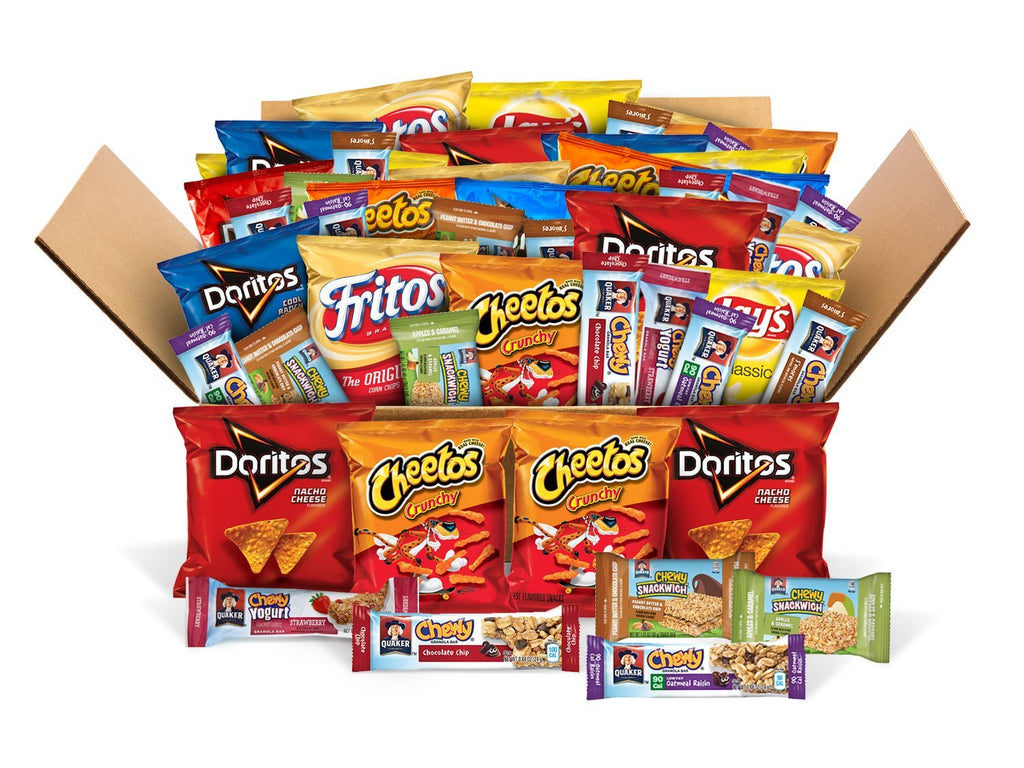 50 Count Variety Box of Chips, Snacks, and Chewy Bars P826402