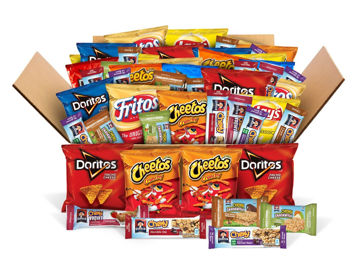 50 Count Variety Box of Chips, Snacks, and Chewy Bars P826402