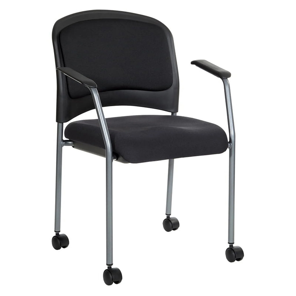 Black Fabric Rolling Visitors Chair with Casters T97837