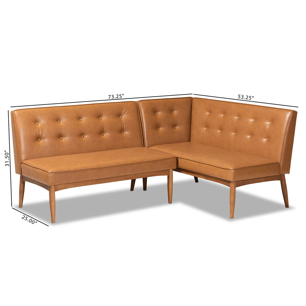Tan Faux Leather Upholstered Wood Dining Corner Sofa Bench F760782