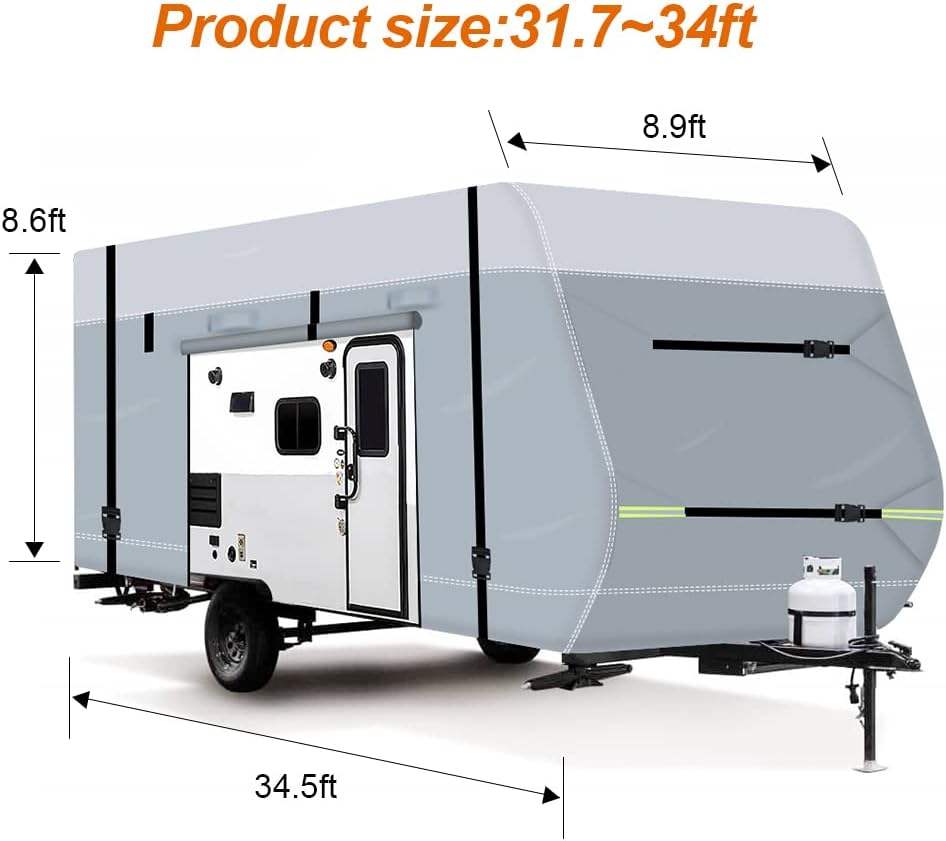 600D Waterproof Oxford Travel Trailer Camper Cover with Tire Cover, Tongue Jack Cover F191872