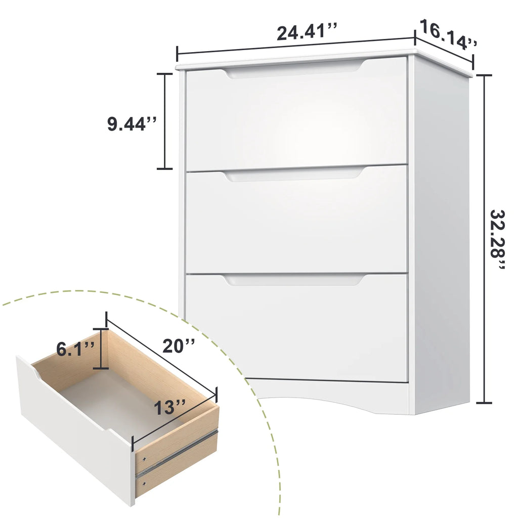 White 3 Drawer Wood Dresser J326800