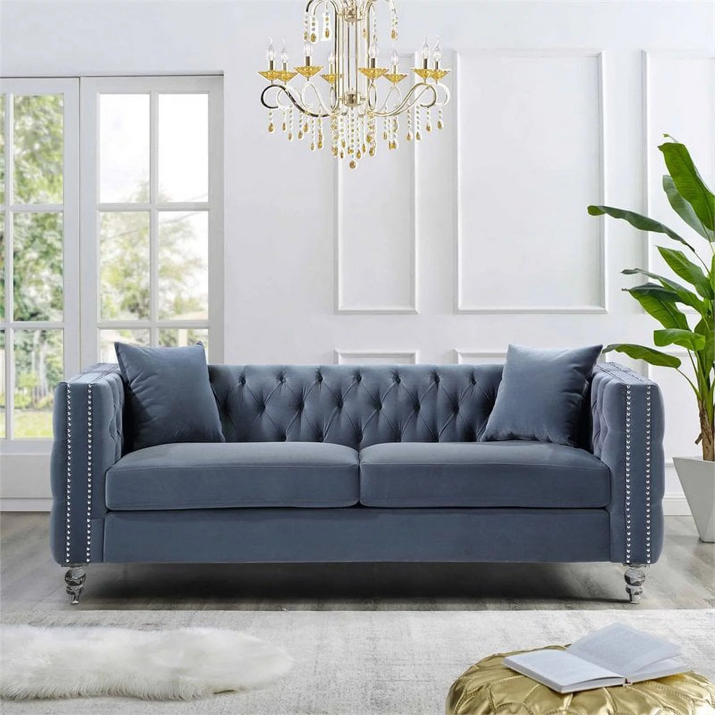 Dark Blue Button Tufted Velvet Sofa A17779