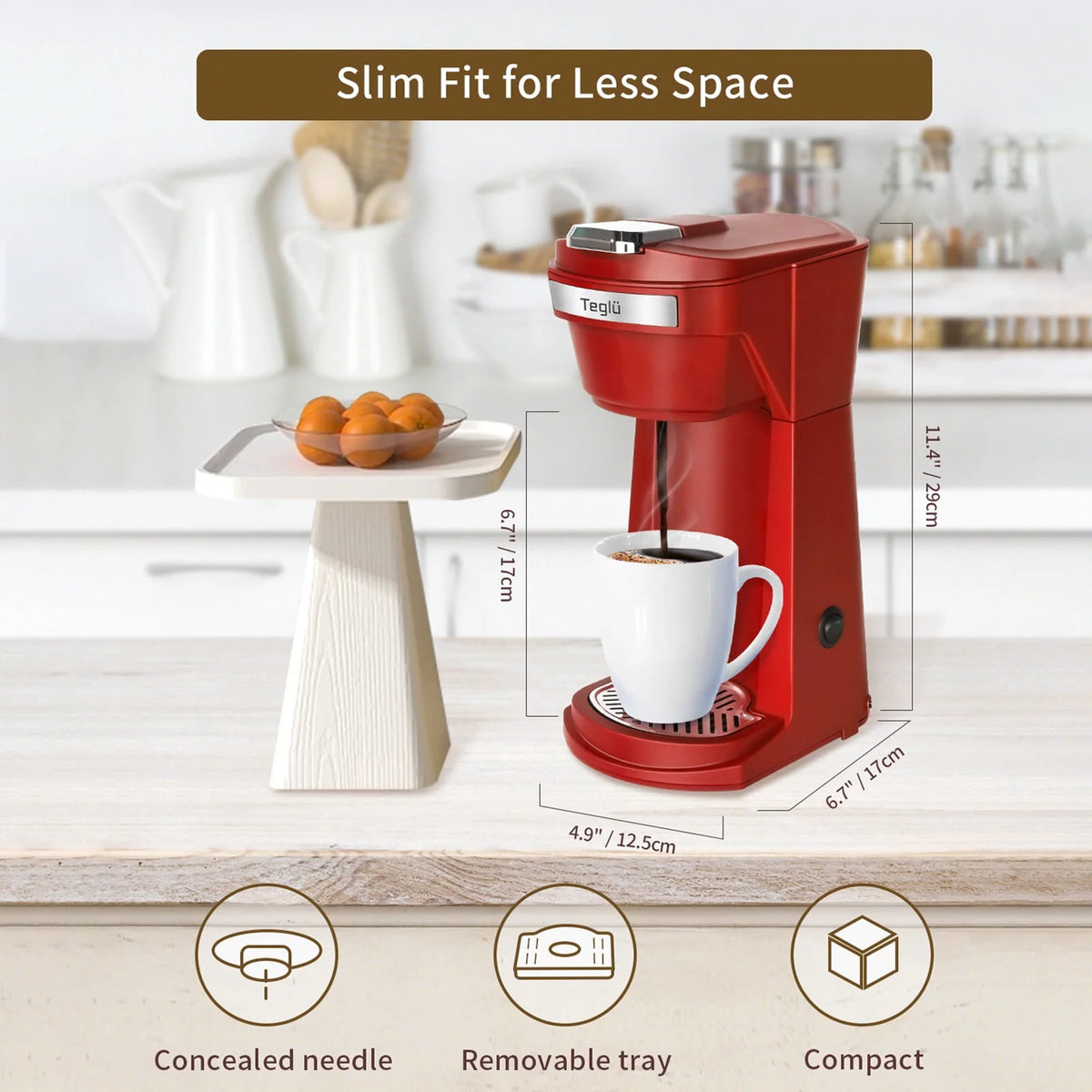 2 in 1 Single Serve Coffee Maker with Reusable Filters, Red O323