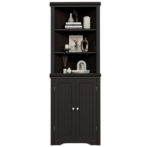 Corner Cabinet with 2 Barn Doors and 3 Shelves Freestanding Storage Cabinet (Espresso) K305