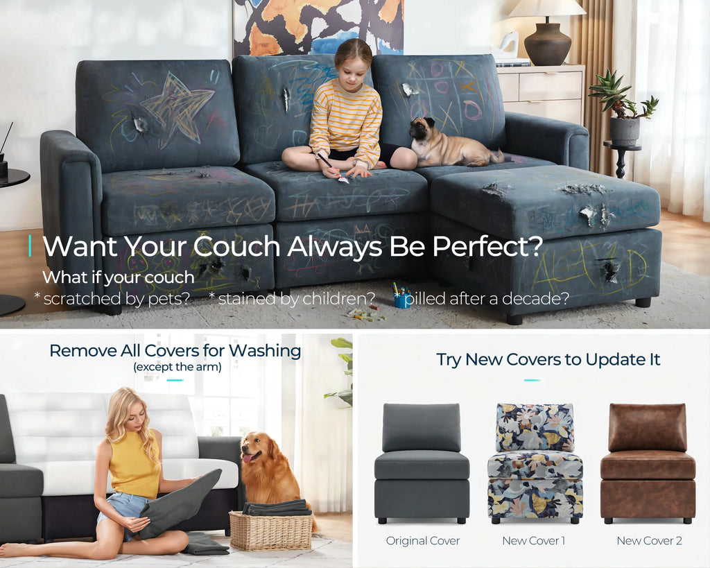 Dark Gray Modular Sectional Sofa with Storage J642223