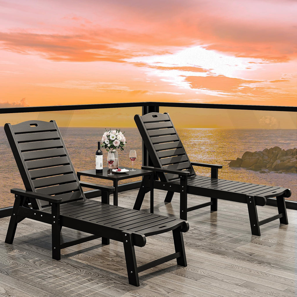 Black Adjustable Resin Outdoor Chaise Lounge Chair P874988