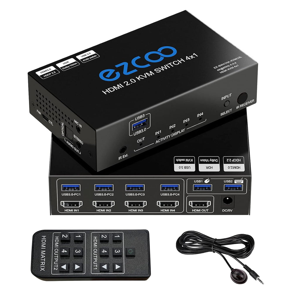 4-Port USB 3.0 KVM Switch HDMI 4K 60Hz with USB Peripheral Hub E18342
