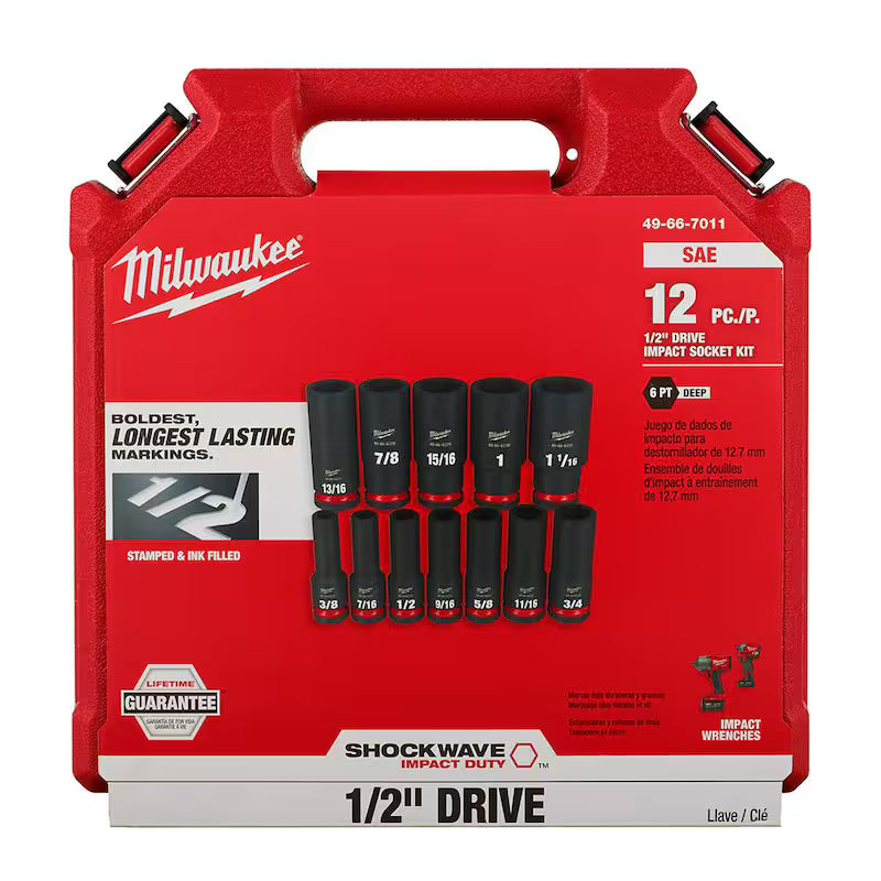 1/2 in. Drive SAE Deep Well Impact Socket Set 12-Piece B299328