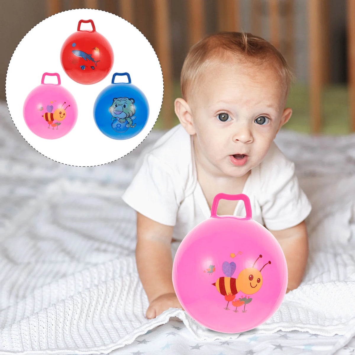 3Pcs Inflatable Hopper Balls with Handle R34499