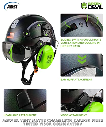 Safety Helmet Hard Hat with Visor and Ear Protection Adjustable Lightweight Vented ABS Work Helmet 6-Point Suspension W8317