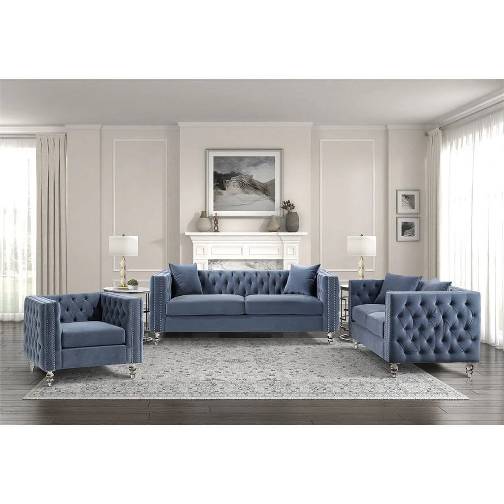 Dark Blue Button Tufted Velvet Sofa A17779