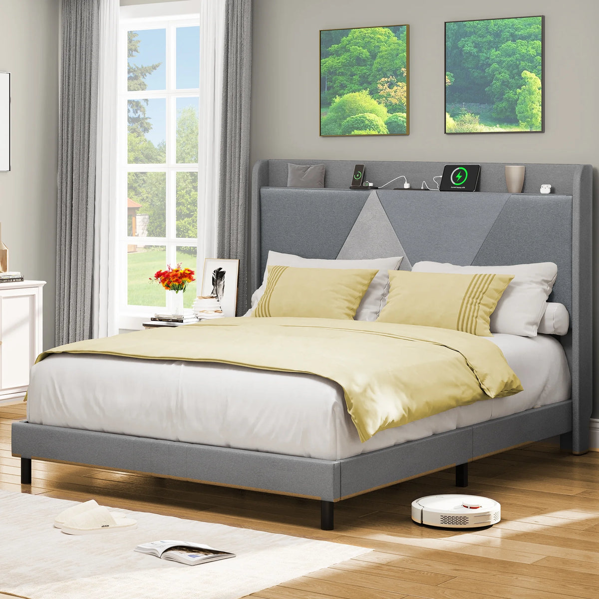 Queen Size Bed Frame with Type-C & USB Ports K344177