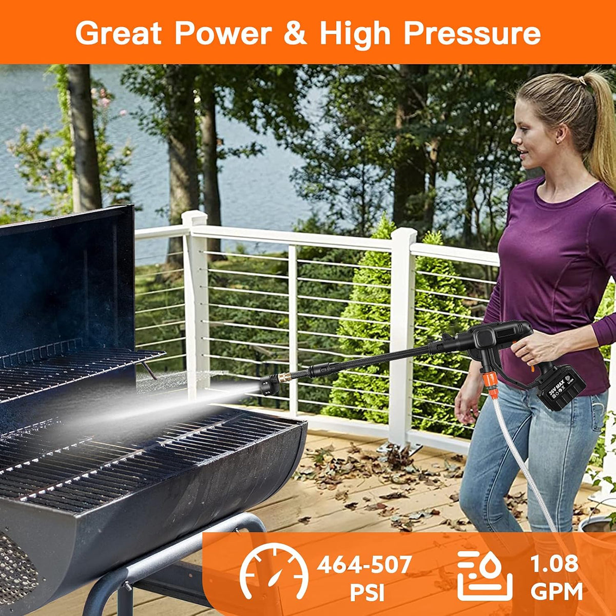 Cordless Pressure Washer with 5-in-1 Spray Nozzle H9777