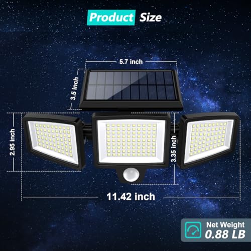 2500LM 210 LED Solar Motion Sensor Flood Lights IP65 Waterproof 3 Heads 2 Packs D63571