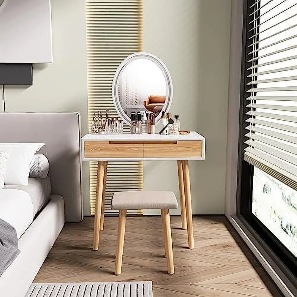 Makeup Vanity Table Set with Lighted Mirror and Stool E574