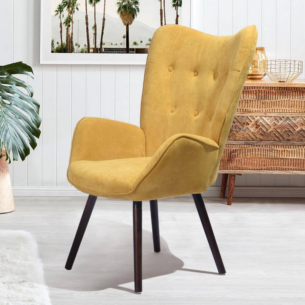 Yellow Fabric Accent Chair with Metal Legs F779