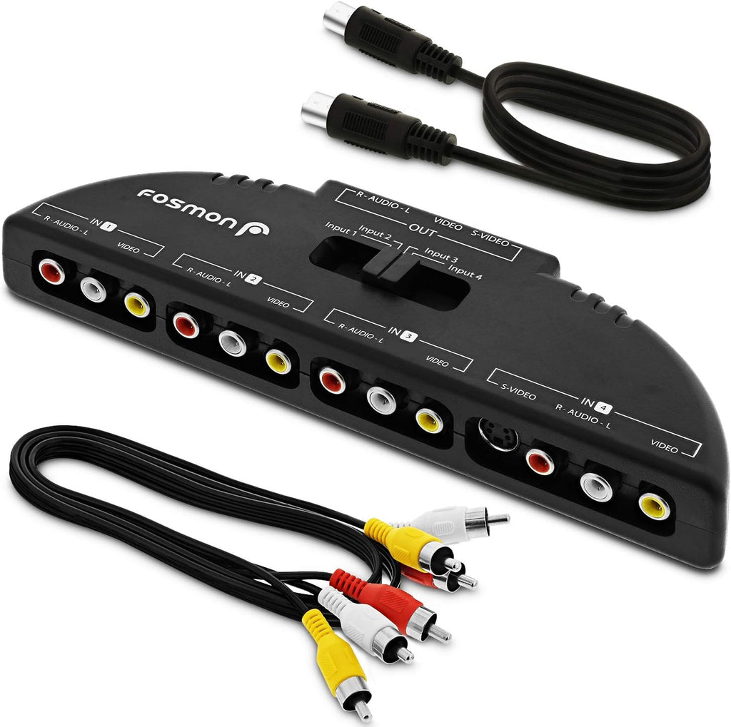 RCA Splitter with 4-Way Audio Video Switch Selector Box, RCA Patch Cable and S-Video Cable, Pack of 2 L5688