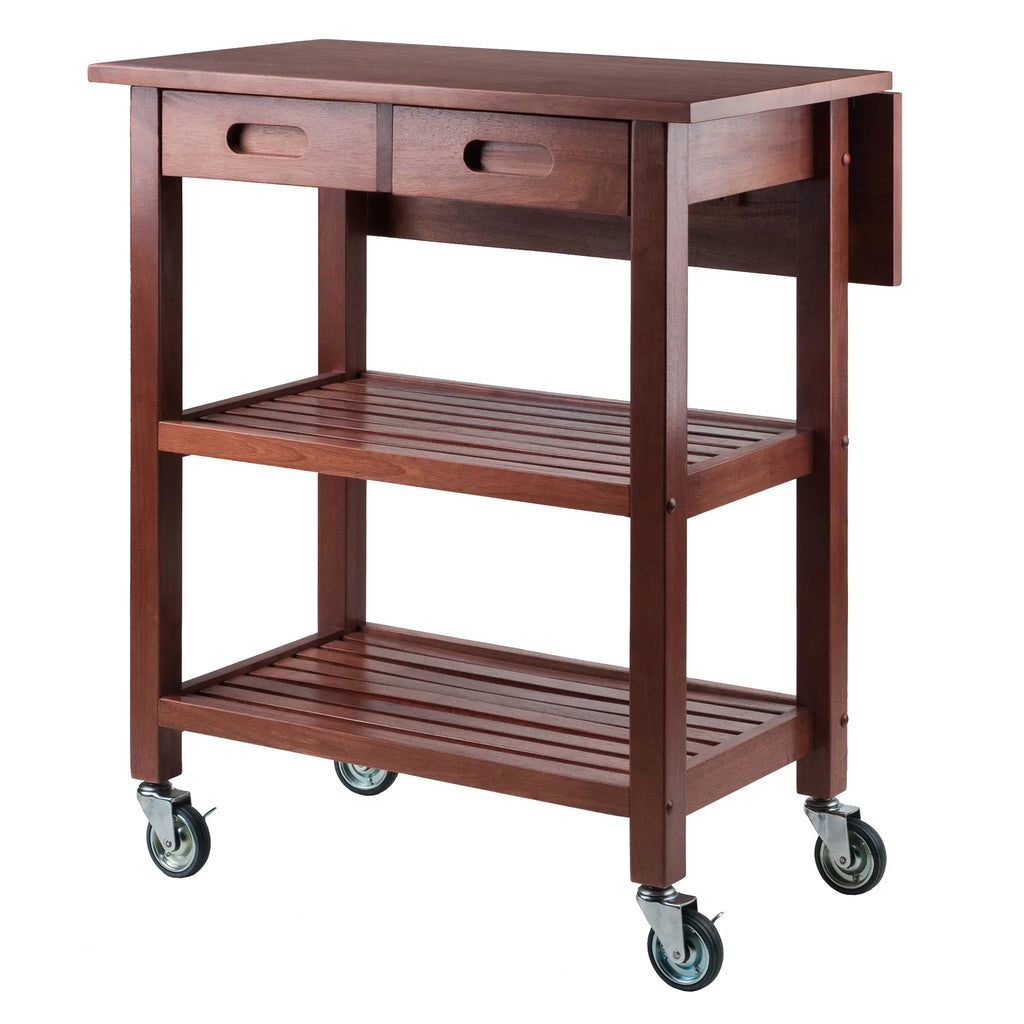 Walnut Drop Leaf Wood Kitchen Utility Cart T76572