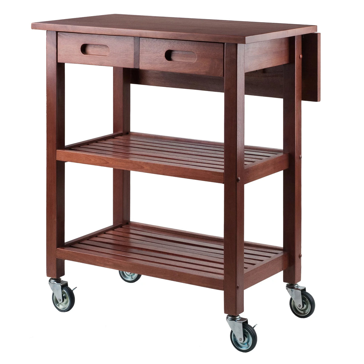 Walnut Drop Leaf Wood Kitchen Utility Cart T76572