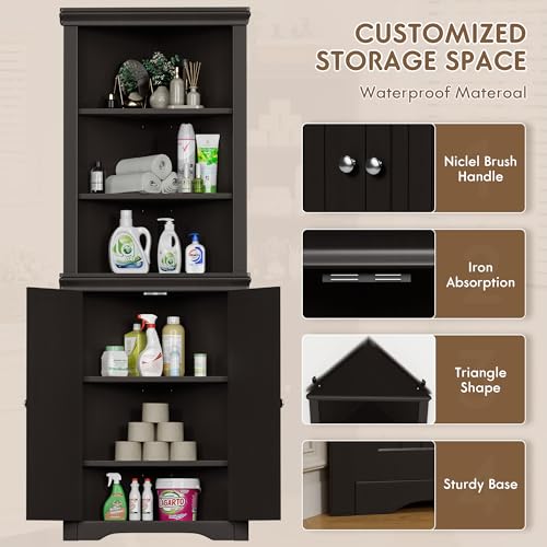 Corner Cabinet with 2 Barn Doors and 3 Shelves Freestanding Storage Cabinet (Espresso) K305