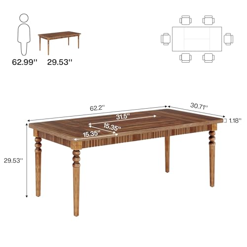 Oak Rectangular Dining Table with Wood Turned Legs, 63-Inch G720
