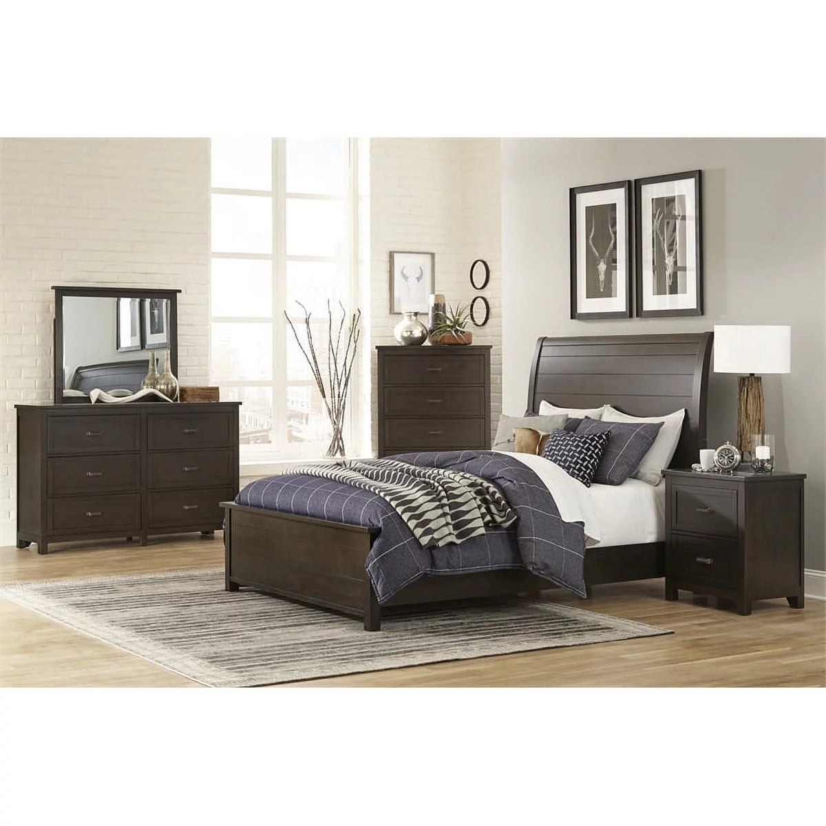 California King Sleigh Bed in Dark Cherry A8547
