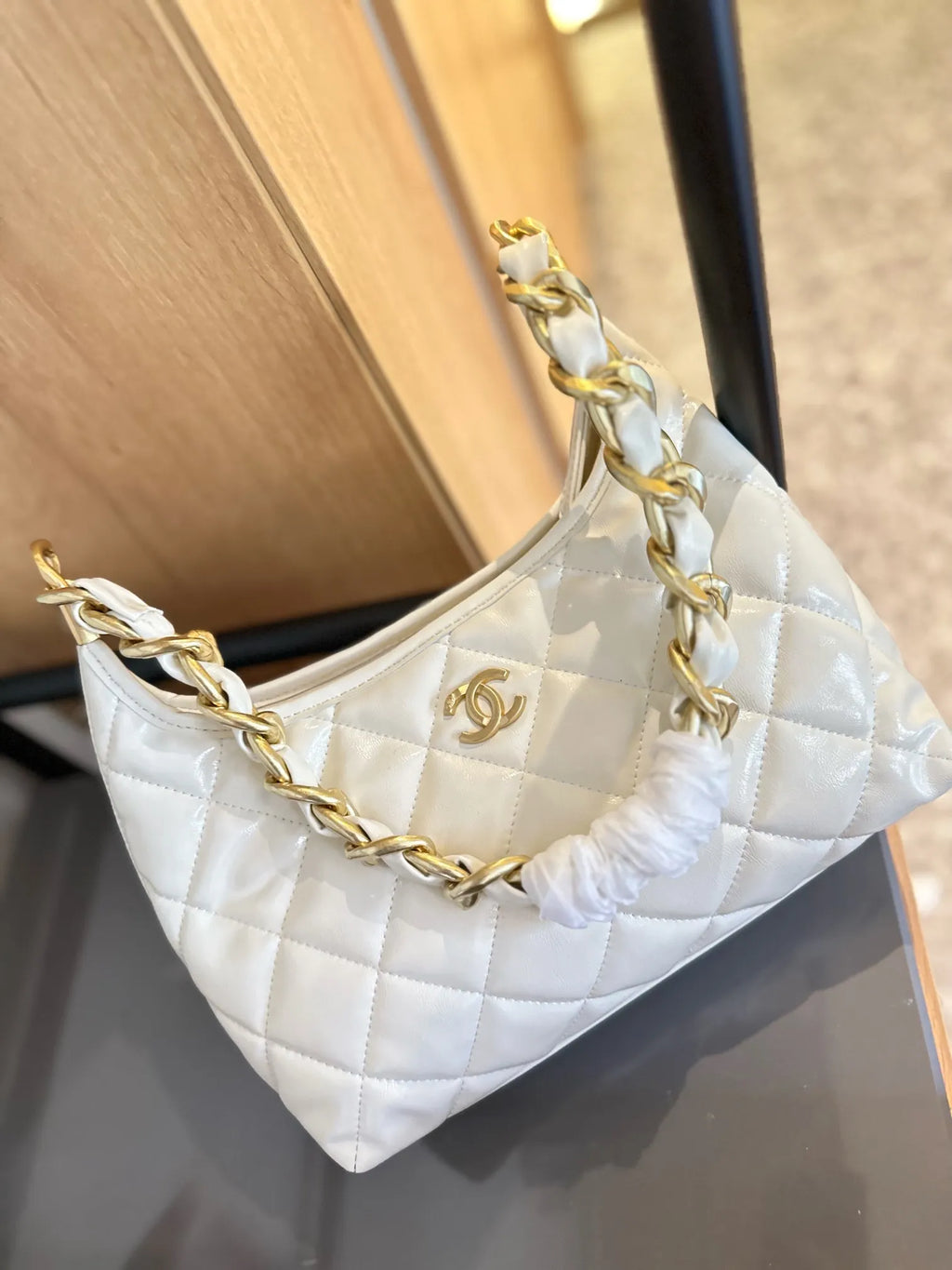 White Calfskin Hobo Bag P9481