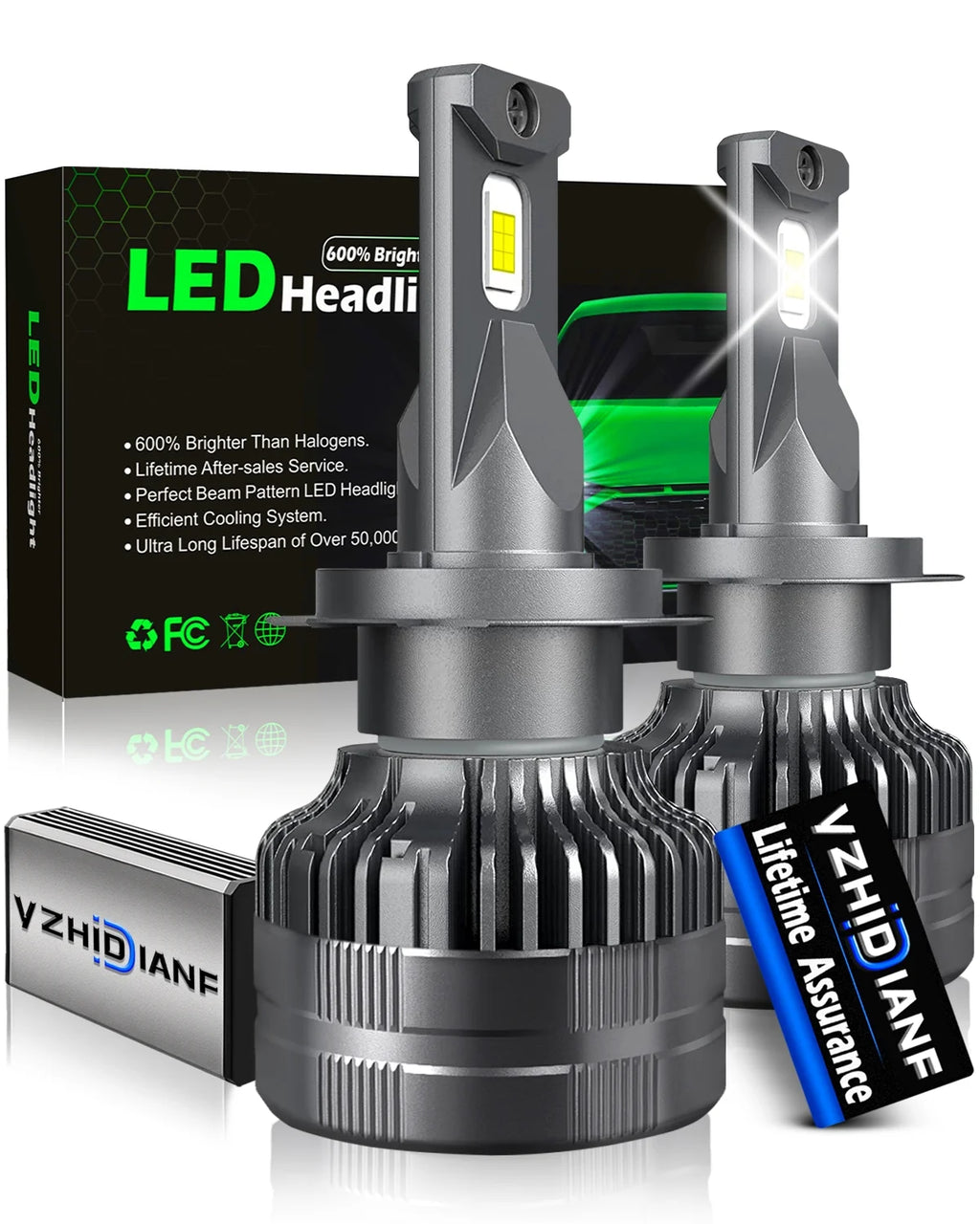 2023 Upgraded H7 LED Headlight Bulbs 120W 22000 Lumens 6500K Cool White IP68 Waterproof 2 PACK J8504