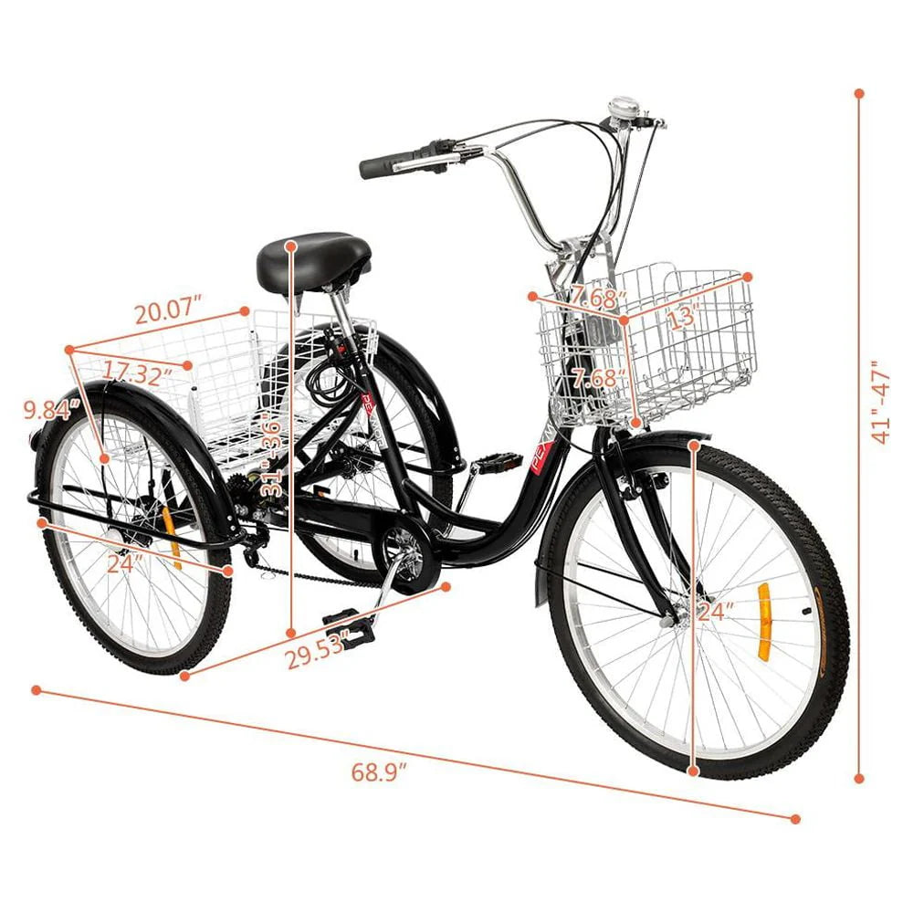 24 7 Speed Black Adult Tricycle L459