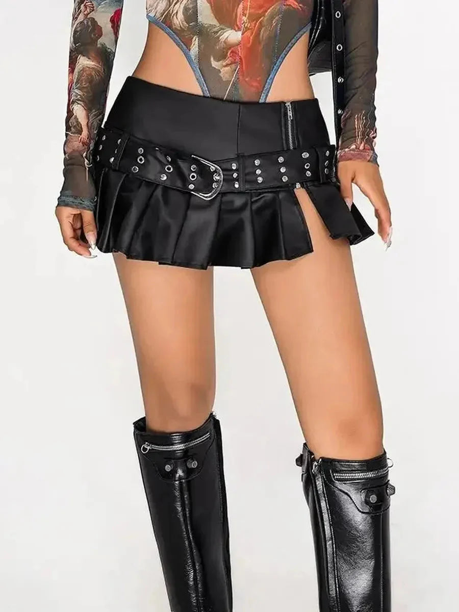 Punk Midi Leather Buckle Skirt M3479