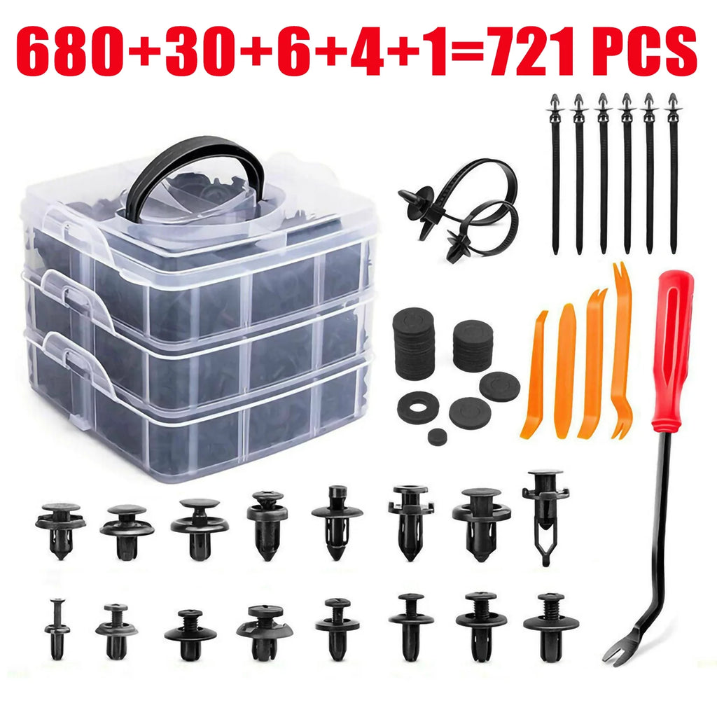 721 Pcs Plastic Car Retainer Clips with Fastener Remover C583897