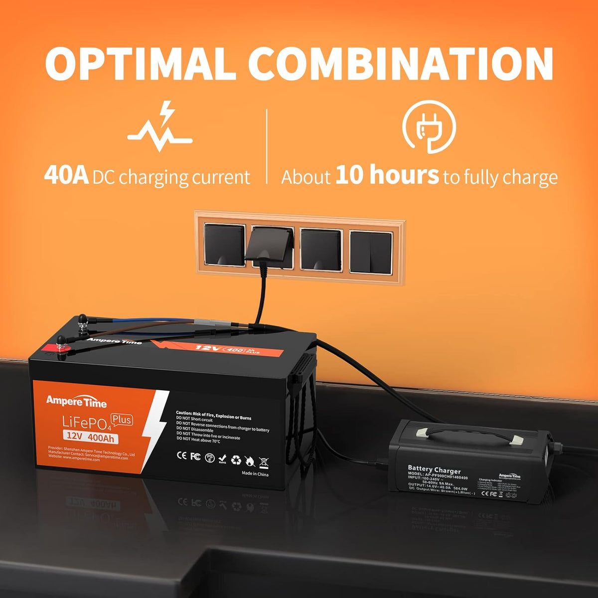 12V 400Ah LiFePO4 Battery with 250A BMS and 14.6V 40A Charger C443