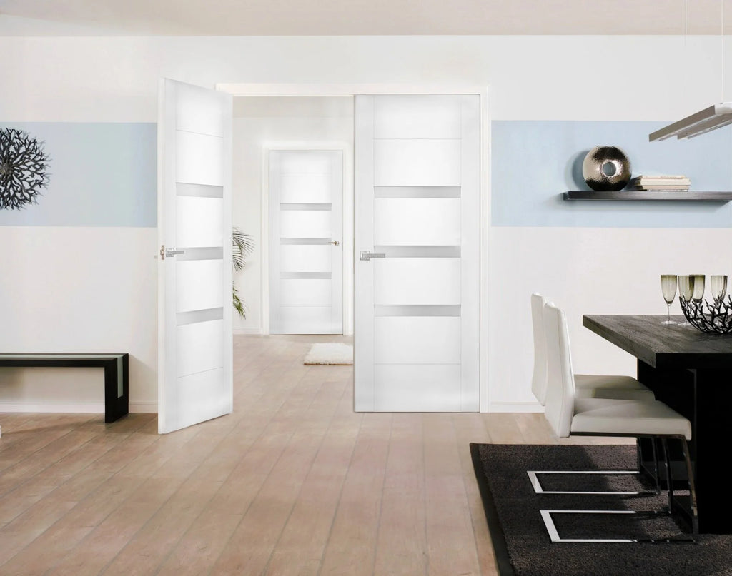 Solid French Double Doors 48 x 80 inches Opaque Glass Wood Solid Panel Frame L818730