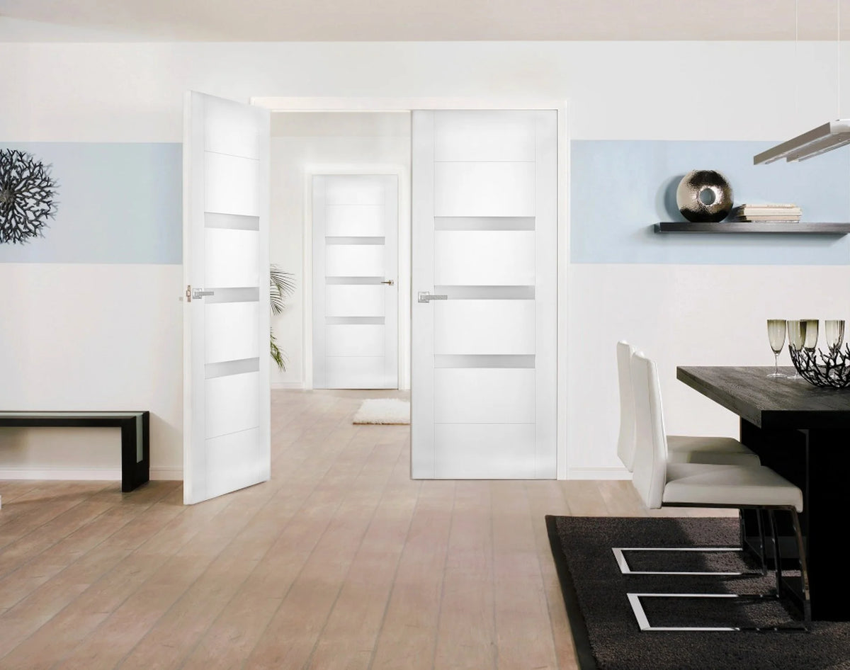 Solid French Double Doors 48 x 80 inches Opaque Glass Wood Solid Panel Frame L818730