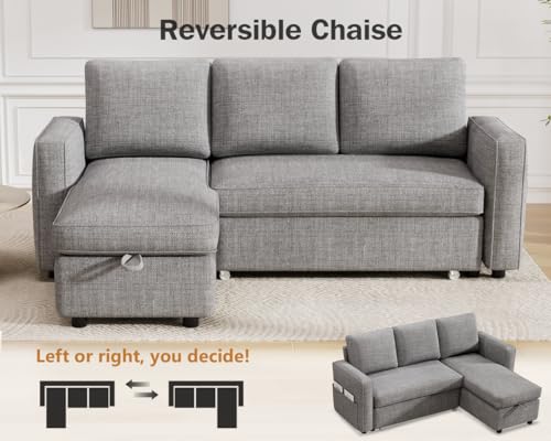 Dark Grey Sleeper Sofa Bed with Reversible Storage Chaise O65282