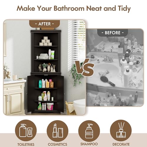 Corner Cabinet with 2 Barn Doors and 3 Shelves Freestanding Storage Cabinet (Espresso) K305