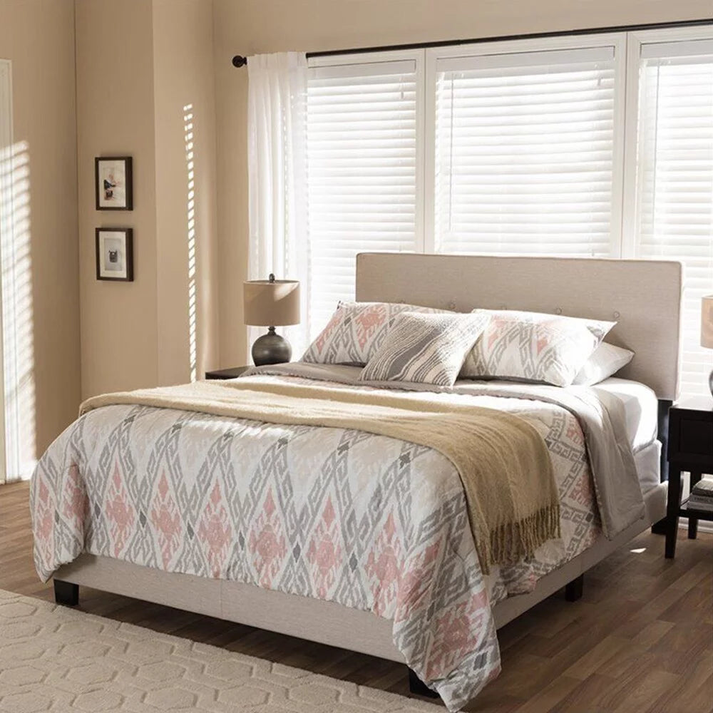 King Size Tufted Low Profile Bed Light Beige L27755