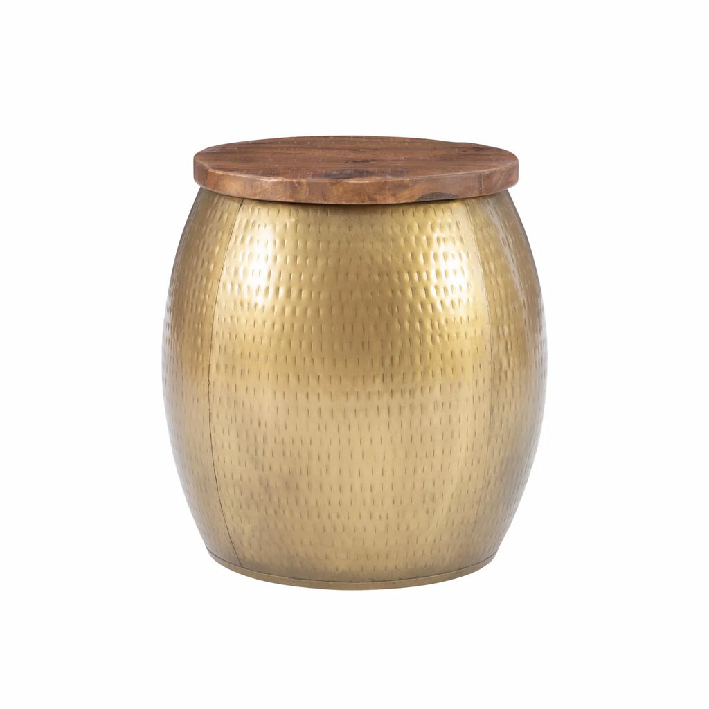 Gold Metal and Wood Storage Side Table L18446
